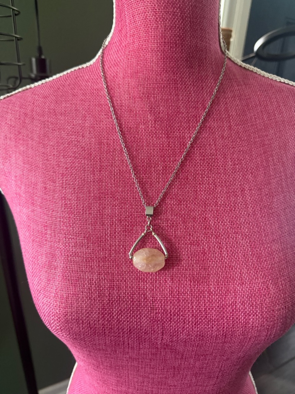 Silver Necklace with Pink Gemstone Pendant